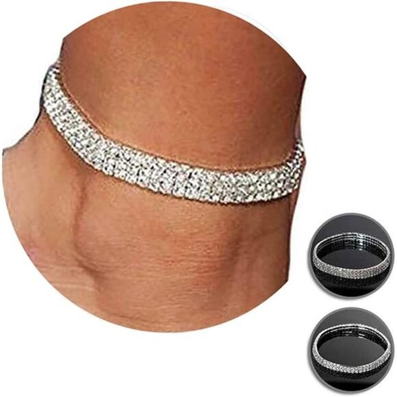 2PCS Twinkle Diamond Anklet ElasticBling Shining Foot Jewelry Rhinestones Bridal - Picture 1 of 14